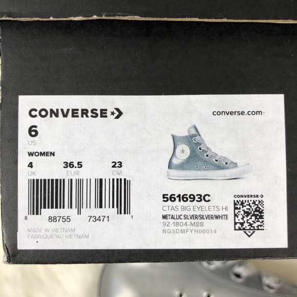 Converse All Star High Top Silver Metallic Shoes 6 - Picture 8 of 8